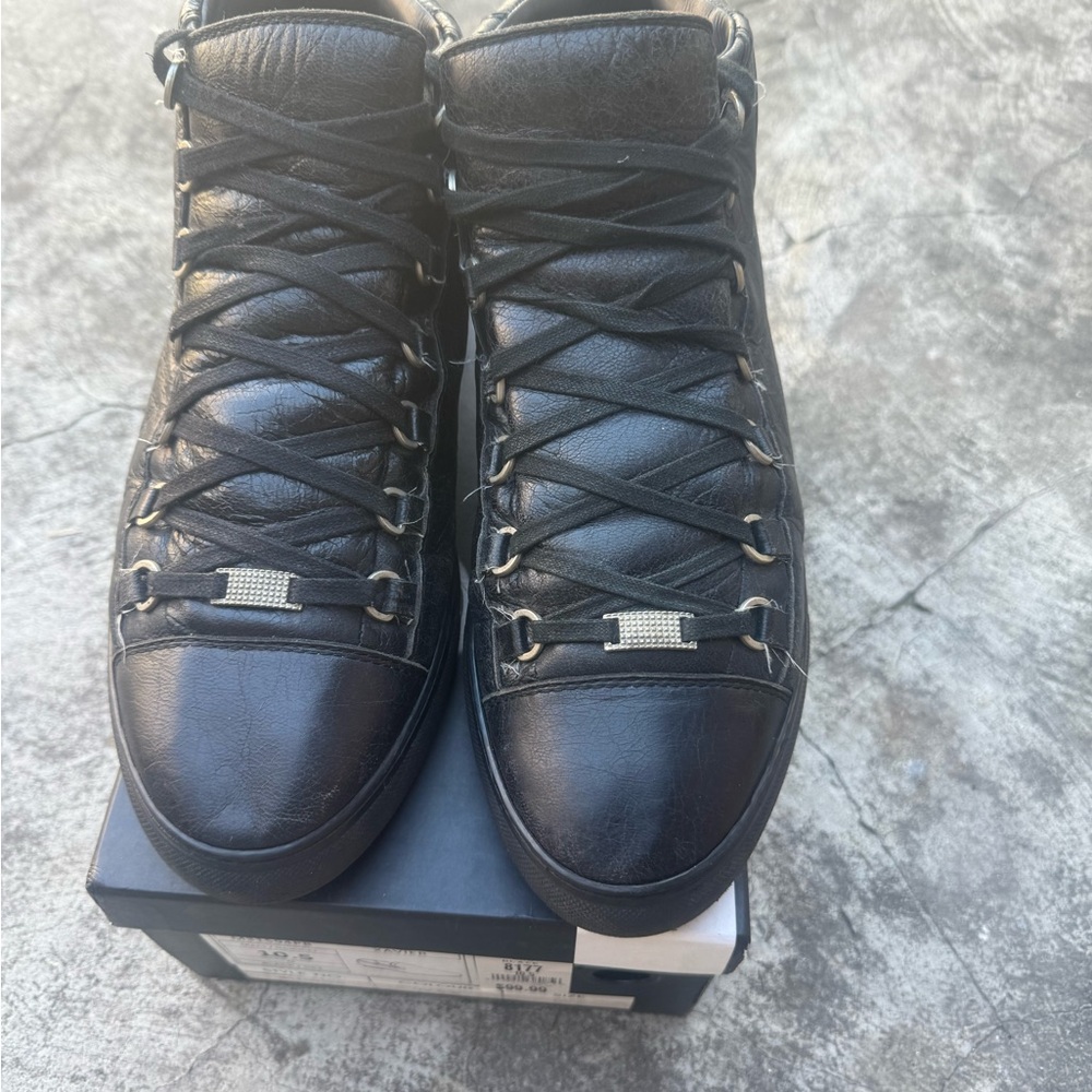 Men's Black Leather High-Top Sneakers